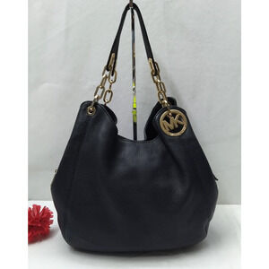 Michael Kors Fulton Black Leather 3 Compartments Shoulder Bag